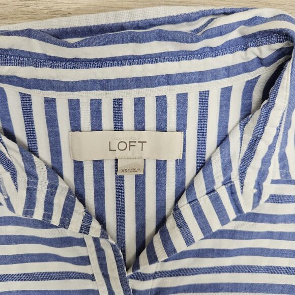 Loft Womens Blue White Stripe Cotton Blouse Button Down Size XS - Picture 4 of 7